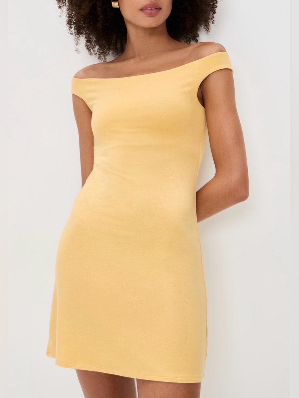 Reformation Lia Knit Off-Shoulder Yellow Mini Dress Size Small